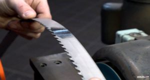 Bandsaw blade in hand close view